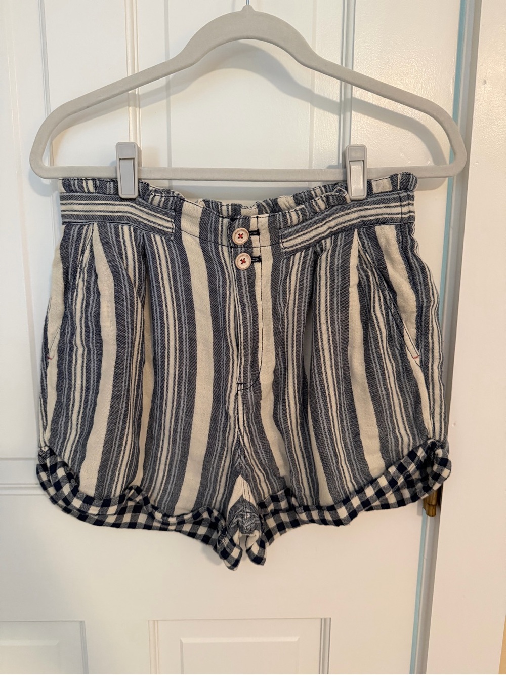 Anthropologie Navy and White High-Rise Striped Shorts